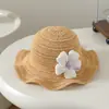 Sombrero de playa para bebé de ala ondulada de moda transfronterizo, sombrero de sol estilo princesa dulce de verano, sombrero de paja lindo de conejo para niños