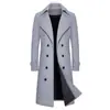 26 Comercio Exterior Transfronterizo Otoño e Invierno Nuevo Moda de Longitud Media Gabardina de Doble Botonadura Abrigo de Lana Ajustado para Hombre