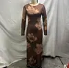 Vestido ajustado de malla con estampado elegante para mujer, adelgazante, de moda, europeo y americano, transfronterizo, 2026, al por mayor