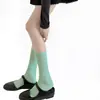 Calcetines de algodón mercerizado de alta gama en colores de moda para mujer, sencillos y versátiles, con rayas verticales, adelgazantes, estilo coreano, color liso, calcetines de tubo medio para ins