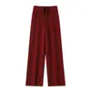 100% lã pura, espessada para outono e inverno, calças de lã wide leg para mulheres, com malha fluida, design de perna reta e comprimento longo que varre o chão, adequadas para usar como peça externa.