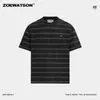 Camiseta de Manga Corta con Cuello Redondo y Rayas Estilo Retro Americano para Hombre Zoewatson 2026 Verano Textura de Bambú