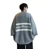 Cárdigan de punto casual a rayas para otoño e invierno para hombre, chaqueta holgada de cuello en V estilo coreano, suéter casual versátil para estudiante