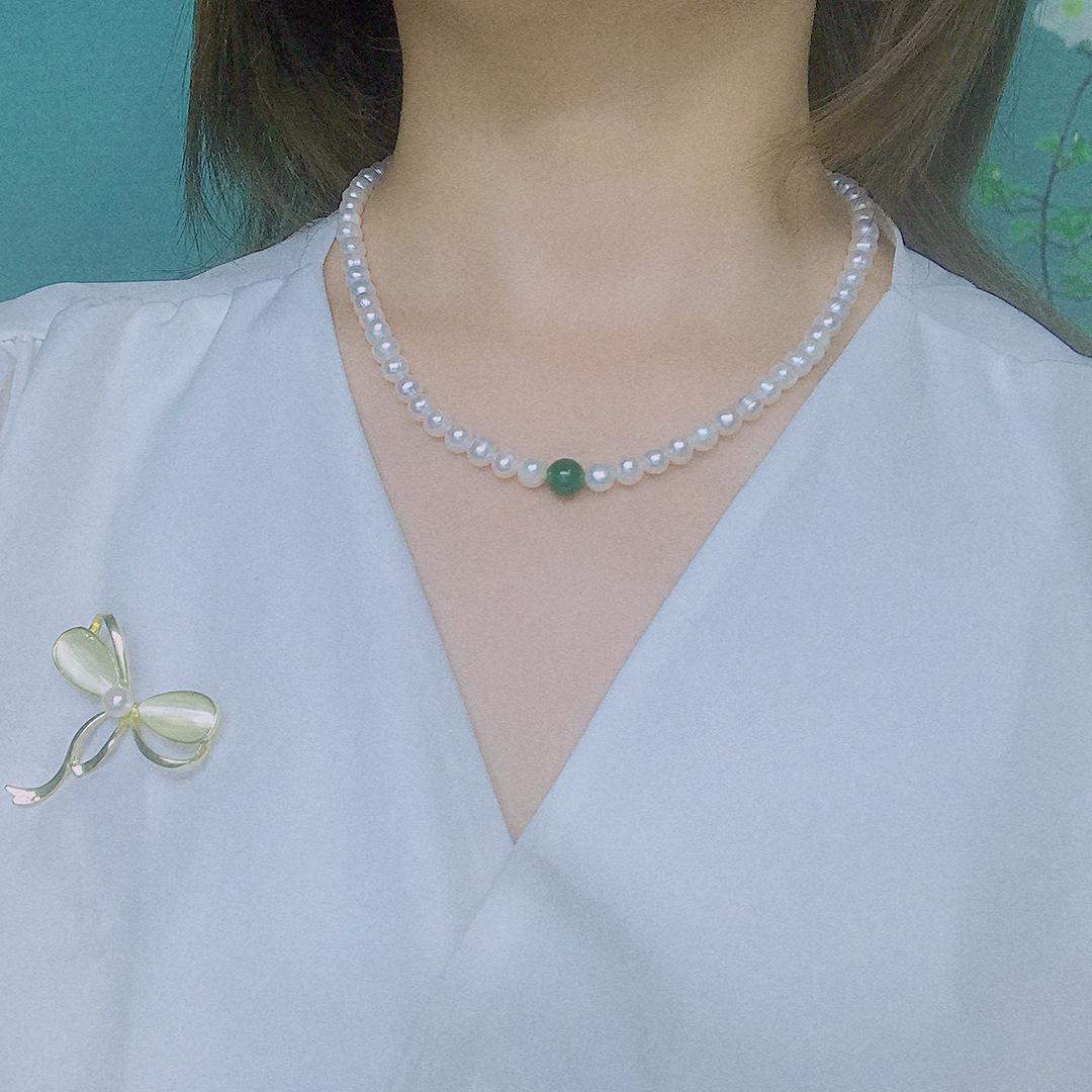 6-7mm近圆天然淡水珍珠妈妈链项链