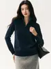 Suéter tejido casual retro 100% cachemira para mujer, suéter grueso de cuello alto medio holgado, prenda exterior relajada con media cremallera