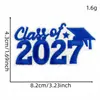 Parche de Tela Bordado Temporada de Graduación Caricatura Azul y Blanco 2027 Gorra de Licenciatura Insignia con Letras Parche DIY para Ropa Bolsas
