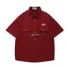 Nova camisa retro moderna de waffle de manga curta para homens, estilo de rua de verão, estilo de faculdade americana, camisa versátil para casais
