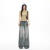 Jeans Americano Retro Resistente Lavado de Cintura Baixa Reto Solto Flare para Mulheres, Novas Calças de Comprimento Total Primavera 2026