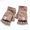 Luvas de Pelúcia Quentes com Estampa de Desenho Animado para Outono e Inverno, com Tampa Flip-Top, Sem Dedos, para Natal, Halloween, à Prova de Frio, Meio Dedo, Forradas com Fleece, Grossas