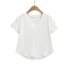 Camiseta Solta com Decote Coração, Barra Curva, Manga Curta para Mulheres, Estilo Preguiçoso, Parte da Frente Curta e Parte de Trás Longa, Top Básico de Cor Sólida