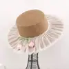 Chapéu de Palha Grande de Aba para Mulheres Estilo Étnico, Chapéu de Sol Estilo Férias na Praia de Verão, Chapéu de Pescador de Palha Emagrecedor