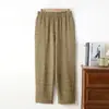 Pantalones de Pijama de Gasa Teñida en Hilo de Algodón Puro para Mujer, Adecuados para Todas las Estaciones, Pantalones de Casa con Puño que Se Pueden Usar Afuera, Hechos 100% de Algodón, Disponibles en Varios Colores, Pantalones Largos de Corte Holgado