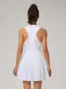 Nuevo vestido de medio cierre con cuello en V para mujer, adecuado para correr al aire libre, anti-exposición, fitness, deportes, falda plisada, tank top, falda de tenis