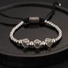 Pulseira de Corda Tecida Ajustável Hip Hop Masculina Coroa de Cobre Retrô Europeia e Americana Contas de Abacaxi de Aço Titânio Galvanizado a Vácuo