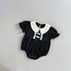 Body de Bebê Menina Verão Transfronteiriço Gola Lapela Estiloso Fecho na Virilha ins Bebê Manga Curta Gola Princesa Acabamento em Renda Bebê Algodão Um Body