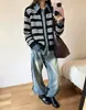 Cárdigan de Punto con Rayas de Mezclilla Patchwork Transfronterizo Japón Corea 2026 Otoño Invierno Nuevo Holgado Casual Sudadera Abrigo para Mujer