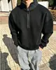 Moletom estilo americano com meio zíper, blocos de cor, gola alta, marca da moda de outono, resistente, modelagem solta, casual, versátil, com design único