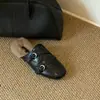 Primer Encuentro Ji Dongqiu Mocasines Pantuflas Peludas 2026 Nuevo Retro Correa de Doble Hebilla Mocasines de Deslizamiento Perezoso Punta Cerrada Casual para Mujer