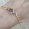 Conjunto de Colar, Pulseira e Anel de Luxo Leve Estilo Francês com Gota Roxa e Pedras Completas para Mulheres, Joias Exquisitas Versáteis da Moda e de Alta Qualidade