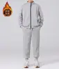 Chamarra con forro polar, engrosada, con cierre, cuello alto y puños elásticos, conjunto de sudadera con capucha y pants de algodón para hombre, nuevo, otoño/invierno