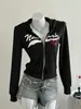Sudadera con capucha de ajuste ceñido con estampado de letras retro americano transfronterizo para mujer, cárdigan con cremallera, chaqueta versátil informal estilo coreano