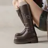 Fáciles de Usar y No Pesadas ~ Botas de Caballero con Plataforma de Moda para Mujer, Nuevas Botas de Caña Alta de Piel de Vaca Completa con Suela Gruesa de 6 cm y Hebilla de Cinturón
