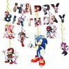 Em estoque suprimentos de decoração para festa temática do Sonic transfronteiriça Festa infantil do Sonic bandeira de puxar toalha de mesa conjunto de pratos e copos