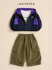 Conjunto de outono para meninos, jaqueta infantil estilosa e legal para meninos de tamanho médio e pequeno, conjunto de duas peças, roupas infantis 2026