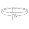 Europa y Estados Unidos pulsera de tobillo de doble capa con cadena mágica de cuentas de arroz de acero inoxidable transfronteriza para mujer, pulsera simple estilo Cuban paper clip