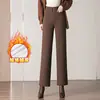 1035 Jeans de Pierna Ancha Ajustados para Madre de Edad Media Invierno Algodón Lavado para Mujer Pantalones Rectos Pantalones Casuales Más Terciopelo Más Grosor