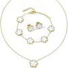 Explosões de celebridades da internet flor de trevo de cinco folhas pulseira dupla face colar brincos ouro 18k moda joias de fritillaria conjunto atacado