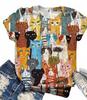 Camiseta informal de manga corta con estampado digital de animales en 3D de dibujos animados para mujer, estación independiente transfronteriza entre Europa y Estados Unidos, 2023
