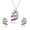 El collar de unicornio más vendido de Amazon, cadena para la clavícula de pony de colores, juego de pendientes, regalo