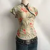 Novo Cheongsam Feminino Estilo Chinês Estampado com Gola Alta, Fecho Diagonal e Camiseta de Manga Curta Abotoada, Versão Melhorada Estilo Retro Y2K