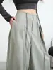 Calça Cargo de Perna Larga Cinza Espinha de Peixe para Mulheres, Novo Estilo Outono 2026, Calça Scimitar Casual Americana de Caimento Elegante de Alto Padrão