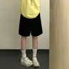 Shorts esportivos casuais estilo retrô americano para homens e mulheres, verão simples de corte solto, shorts versáteis com cordão na cintura elástica, comprimento até o joelho