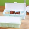 Caja de condimentos de 4 compartimentos, multifuncional, de plástico, con sal, glutamato monosódico, para cocina, con partición, cuchara y tapa.
