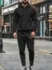 Nova sweatshirt e calça esportiva casual com capuz de waffle de cor sólida para homem, com meio zíper, para outono e inverno, de cross-border da Amazon.