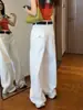 Jeans blancos de pierna ancha de cintura alta estilo coreano para mujer, nueva colección de otoño, diseño multibolsillos, efecto adelgazante, estilo de pierna curva, pantalones casuales y versátiles