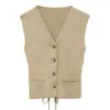 COMOS CMS Estilo Old Money Gola V Tricô de Linho e Lã Patchwork Colete Sem Manga para Mulheres Uso em Camadas Outono 2026 260005