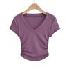 Camiseta de manga corta con escote en V y hombros descubiertos de Spice Girls para mujer, novedad de verano 2023, estilo coreano puro, top corto plisado y ajustado.