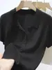 Verano 2025 Nuevo Cárdigan de Punto Holgado con Cuello Polo para Mujer Diseño de Solapa Camiseta de Manga Corta Top Delgado