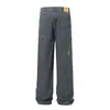 Pantalones Cargo Casuales Rectos Sueltos Unisex Estilo Retro High Street Americano Lavado Diseño Pintado a Mano para Hombre K2506