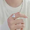 Anillo de Plata de Ley 925 para Mujer Simple Lujo Ligero Nicho Anillo para el Dedo Moda Personalidad Círculo Liso Abierto Retro Lujo Ligero Anillo para el Dedo