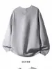 Camiseta de manga larga de 200 g para mujer con cuello en V en forma de corazón, holgada, cuello redondo, ropa interior, camiseta blanca lisa para hombre, capa base negra