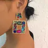 Pendientes Cuadrados Geométricos Exagerados Europeos y Americanos con Diamantes de Colores, Elegantes y con Estilo, Pendientes de Aleación Hueca Incrustados con Pedrería de Cristal para Mujer