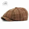 Sombrero Octagonal a Cuadros de Moda Estilo Coreano para Mujer, Nueva Gorra de Boina Vintage para Otoño e Invierno, Sombrero de Artista para Hombre