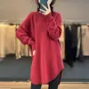 Ropa de Mujer Otoño/Invierno 2026 Estilo Perezoso Ruso Suéter de Punto Holgado de Longitud Media para Mujer Suéter Básico de Color Sólido con Cuello Redondo para Mujer