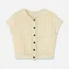 Suministro Exclusivo Transfronterizo de Ropa Femenina Europea y Americana, Cárdigan de Verano Hecho a Medida de Tencel con Textura Calada, Top de Punto Corto de Cuello Redondo con un Botón