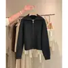 Cárdigan de punto con doble cremallera estilo coreano, top de cuello semi-alto, chaqueta nueva de corte holgado, suéter de otoño e invierno para mujer, estilo casual y relajado